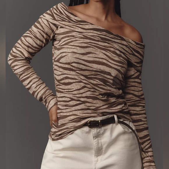 Pilcro Off-The-Shoulder Long-Sleeve Top, XL, Neutral Zebra Print - Picture 7 of 16